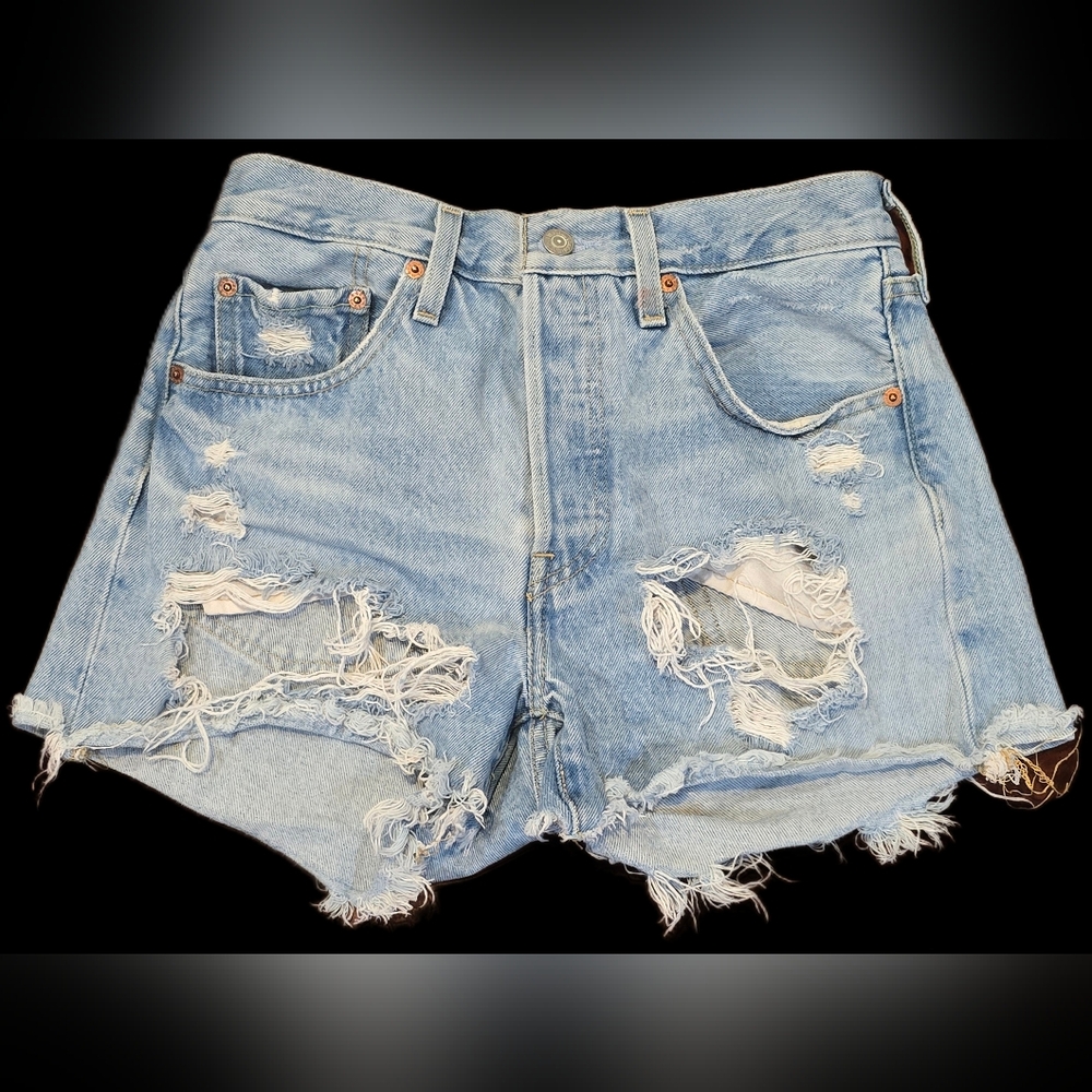 Distressed Light Blue Denim Shorts